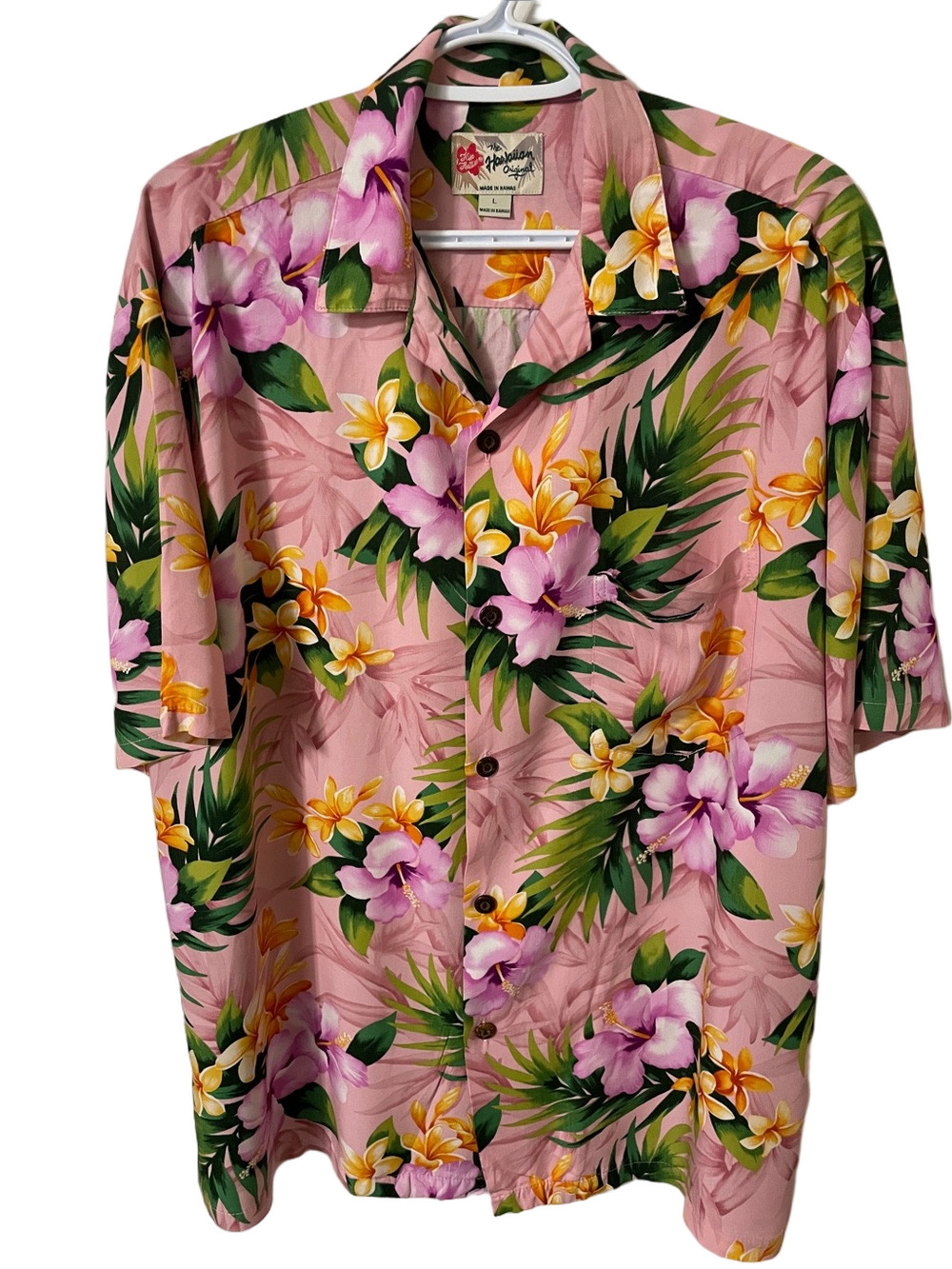Magnum PI Hilo Hattie Pink Hawaiian Floral Button-Up Shirt Size Large